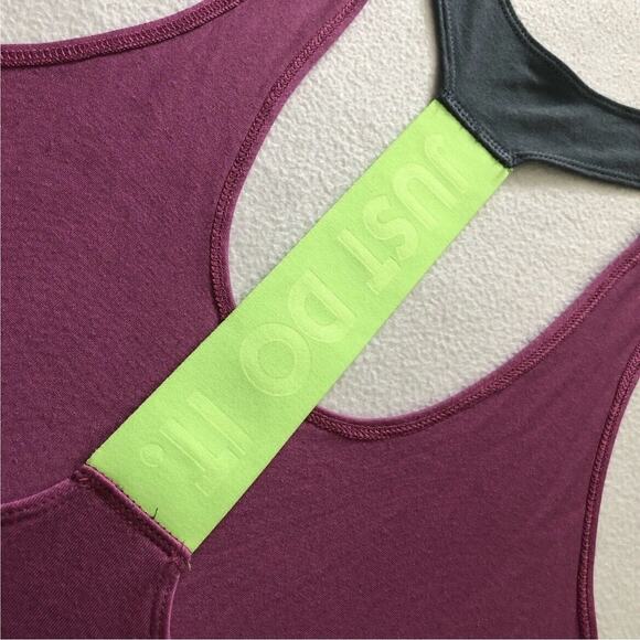 Nike Women Dry Fit Mauve Neon Green Just Do It Loose Fit T-Back Tank 597989 L - Picture 8 of 9